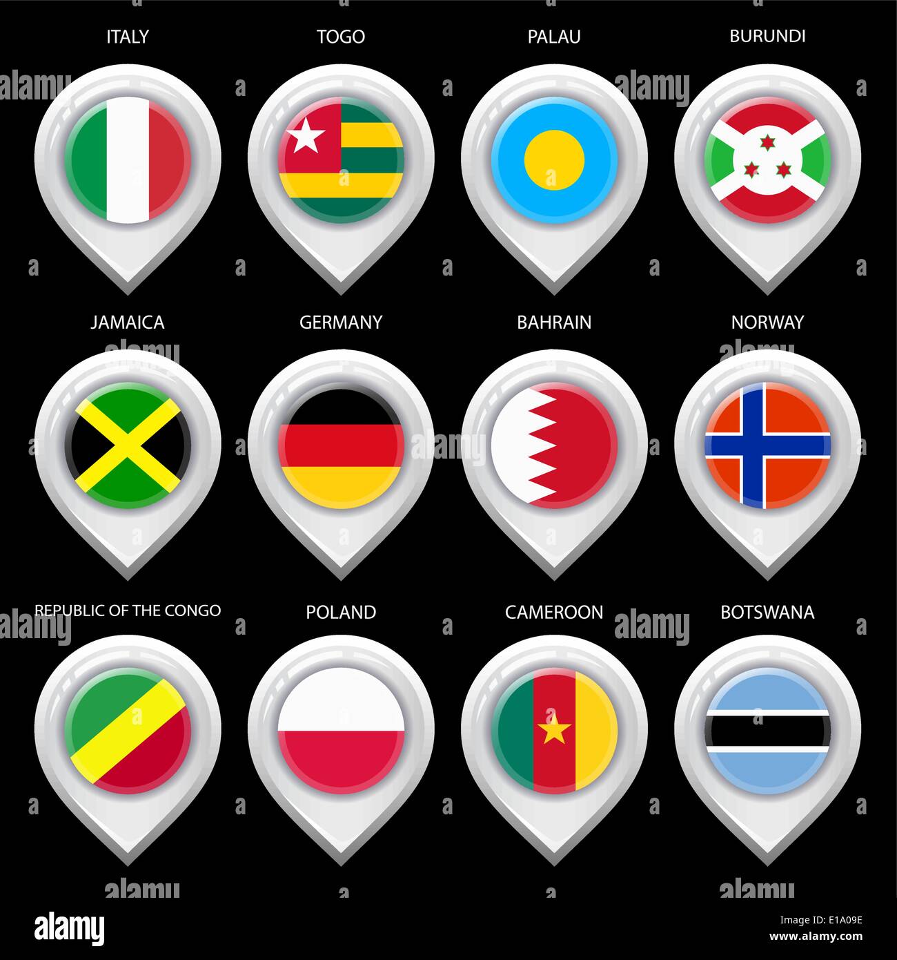 Map marker with flag-set seventh Stock Vector