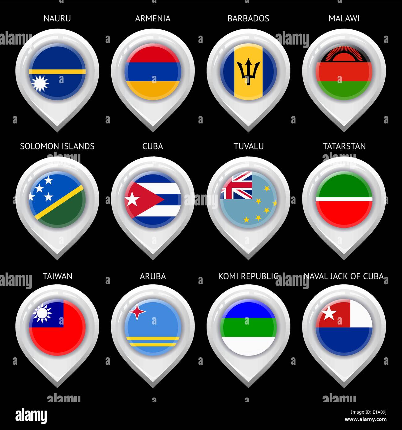 Map marker with flag-set thirteenth Stock Vector