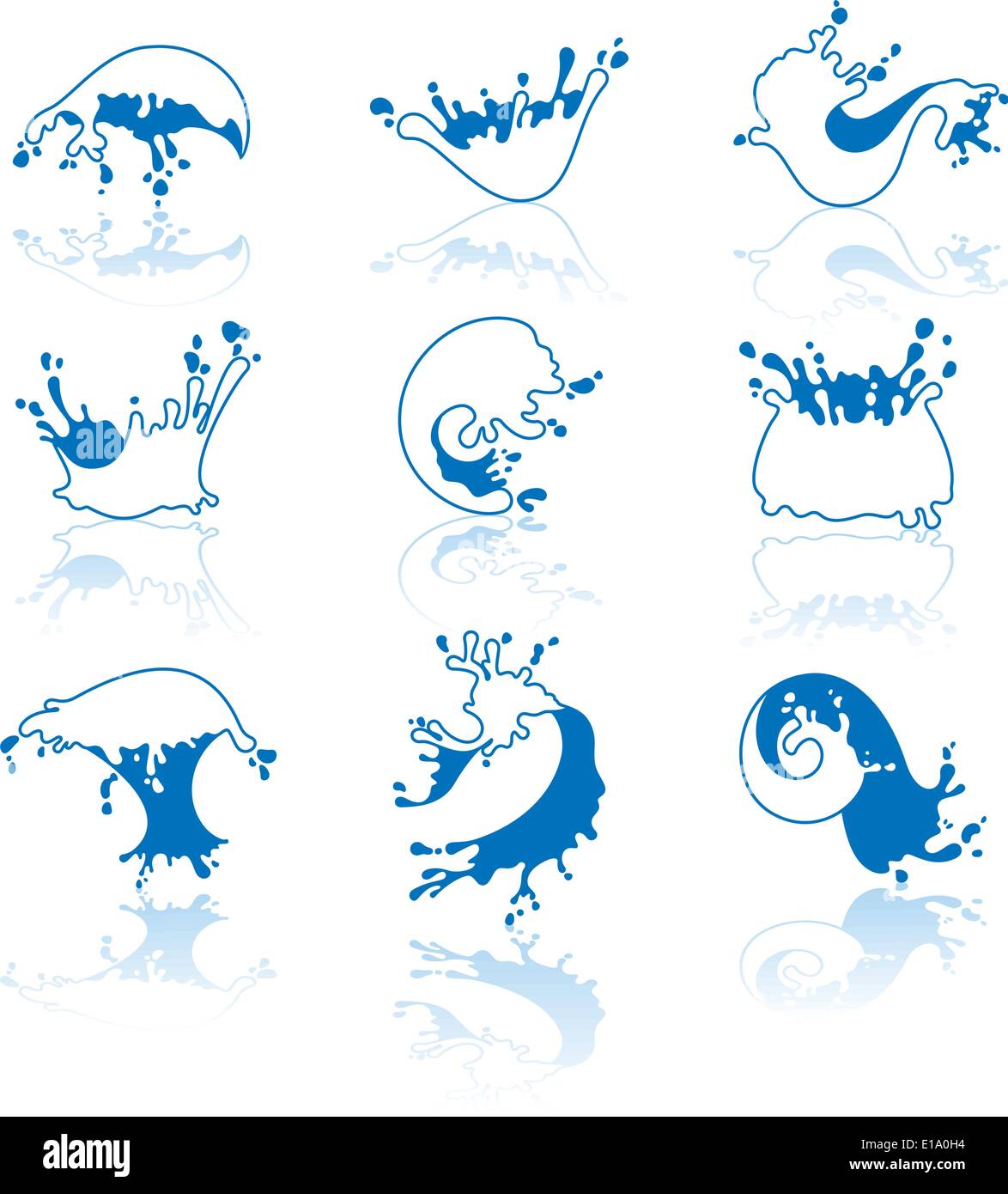 Splashing Waves & Water with reflection Stock Vector