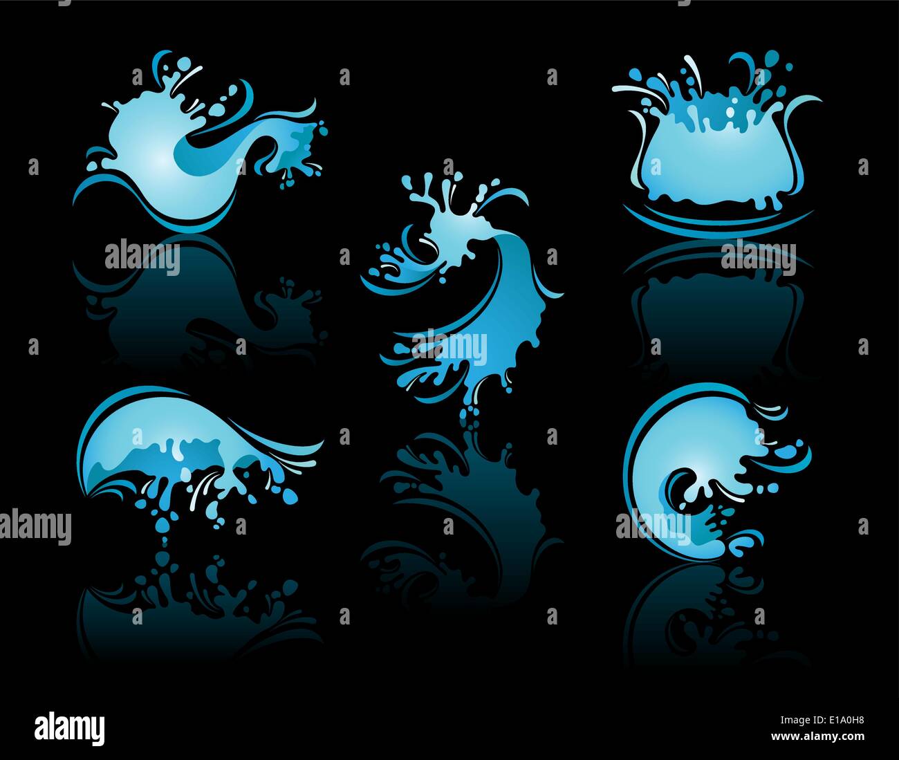 Splashing Waves and Waterwith reflection on black background vector Stock Vector