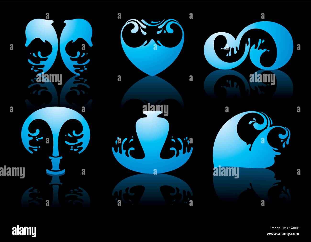 Symbols of water reflection on black background vector Stock Vector