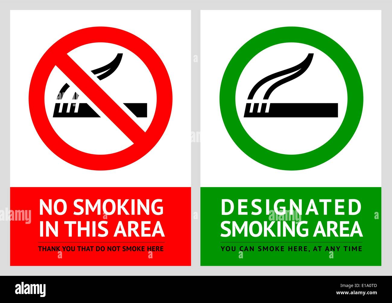 No smoking and Smoking area labels - Set 4, vector illustration Stock Vector