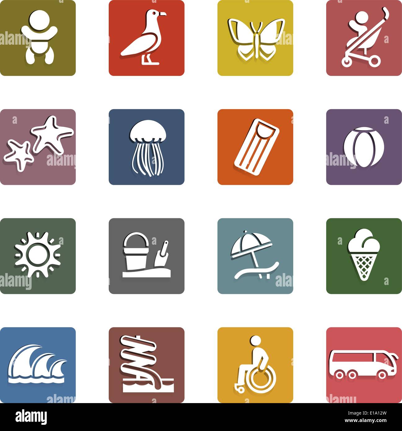 Vacation, Travel & Recreation, icons set - Retro color version, vector illustration Stock Vector