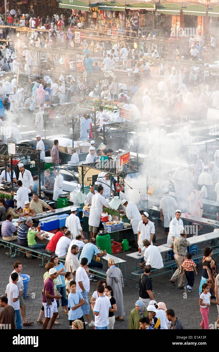 Food stands at Jemaa el-Fna square, Marrakech Stock Photo