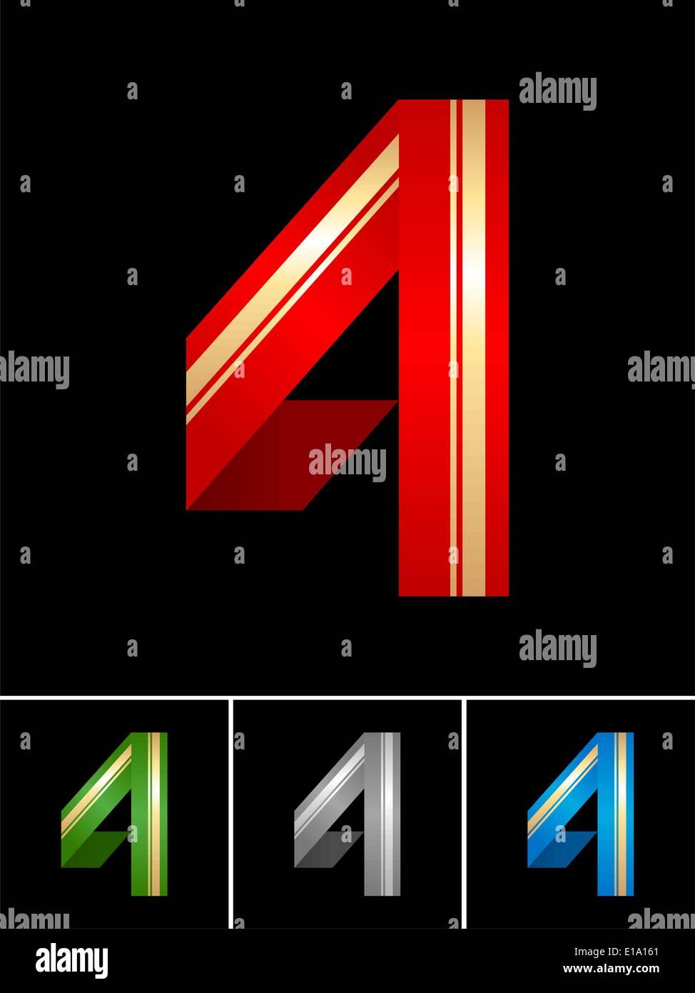 Origami font from coloured set paper ribbon-numeral 4, four Stock Vector