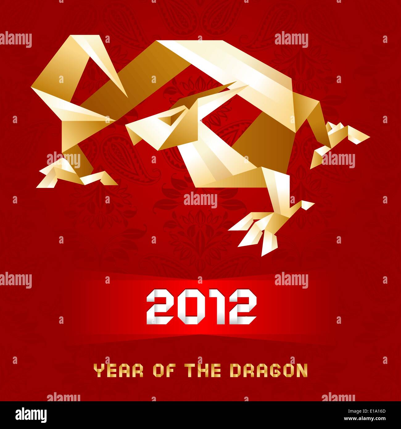 Origami Dragon, 2012 Year - Gold&Red, vector Stock Vector