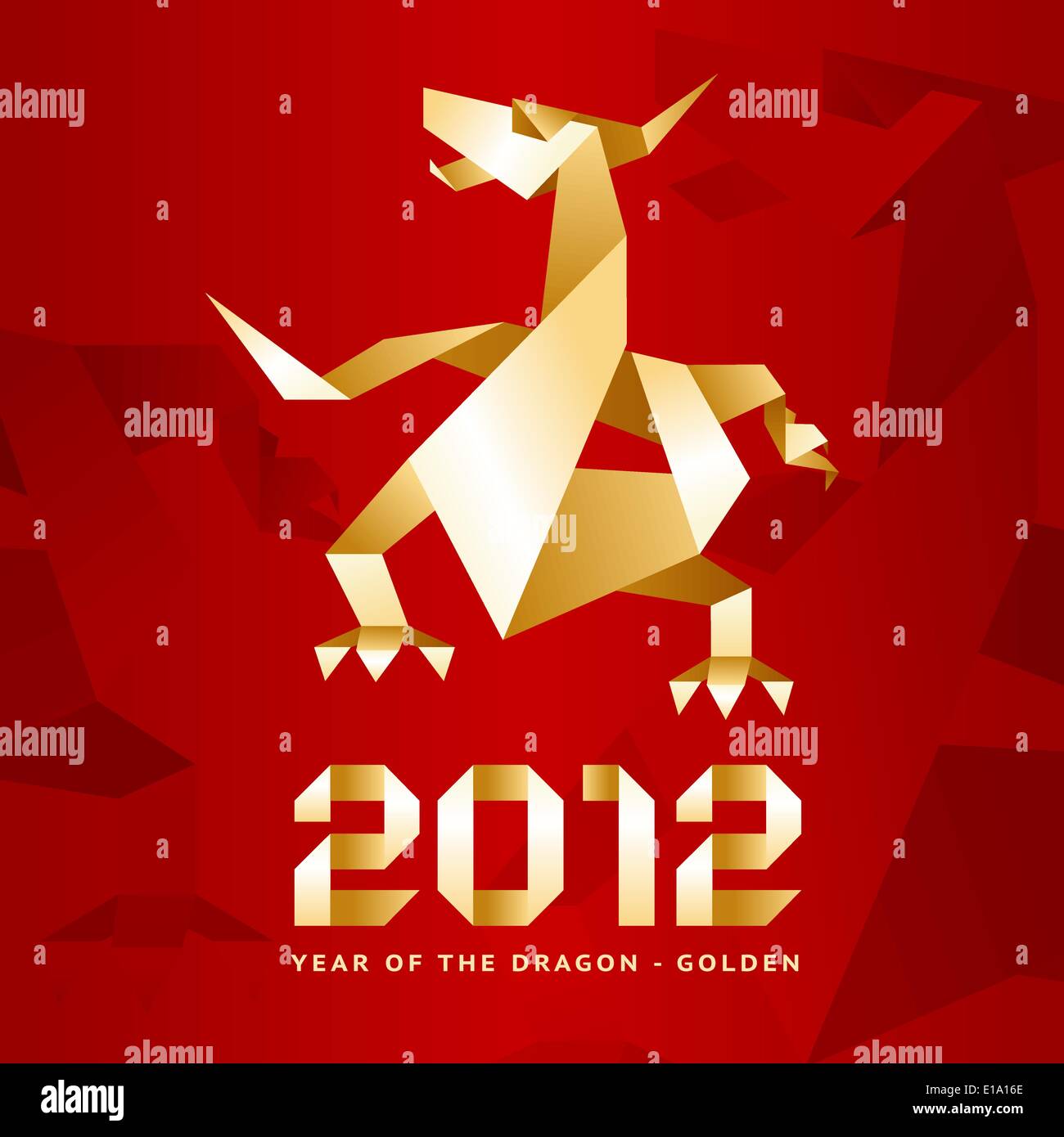 Origami Dragon, 2012 Year - Red&Gold, vector Stock Vector