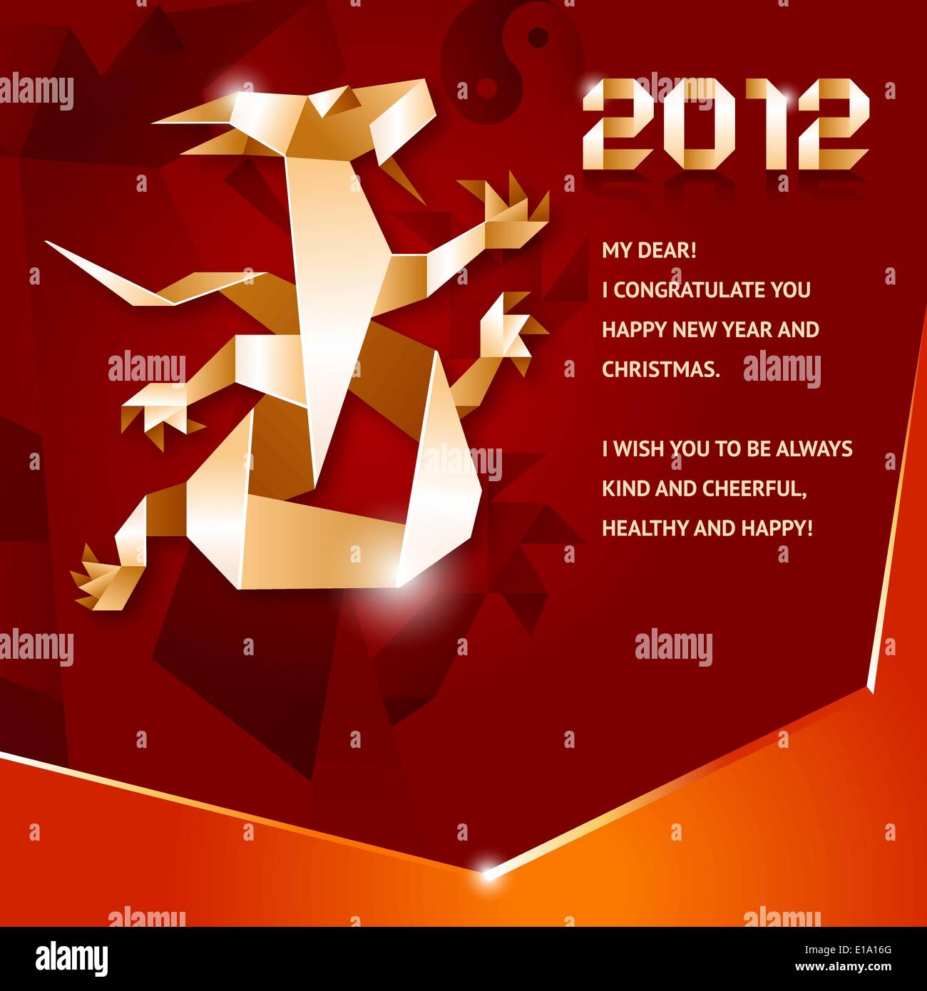 Origami Dragon, 2012 Year, brown background. 10EPS Stock Vector