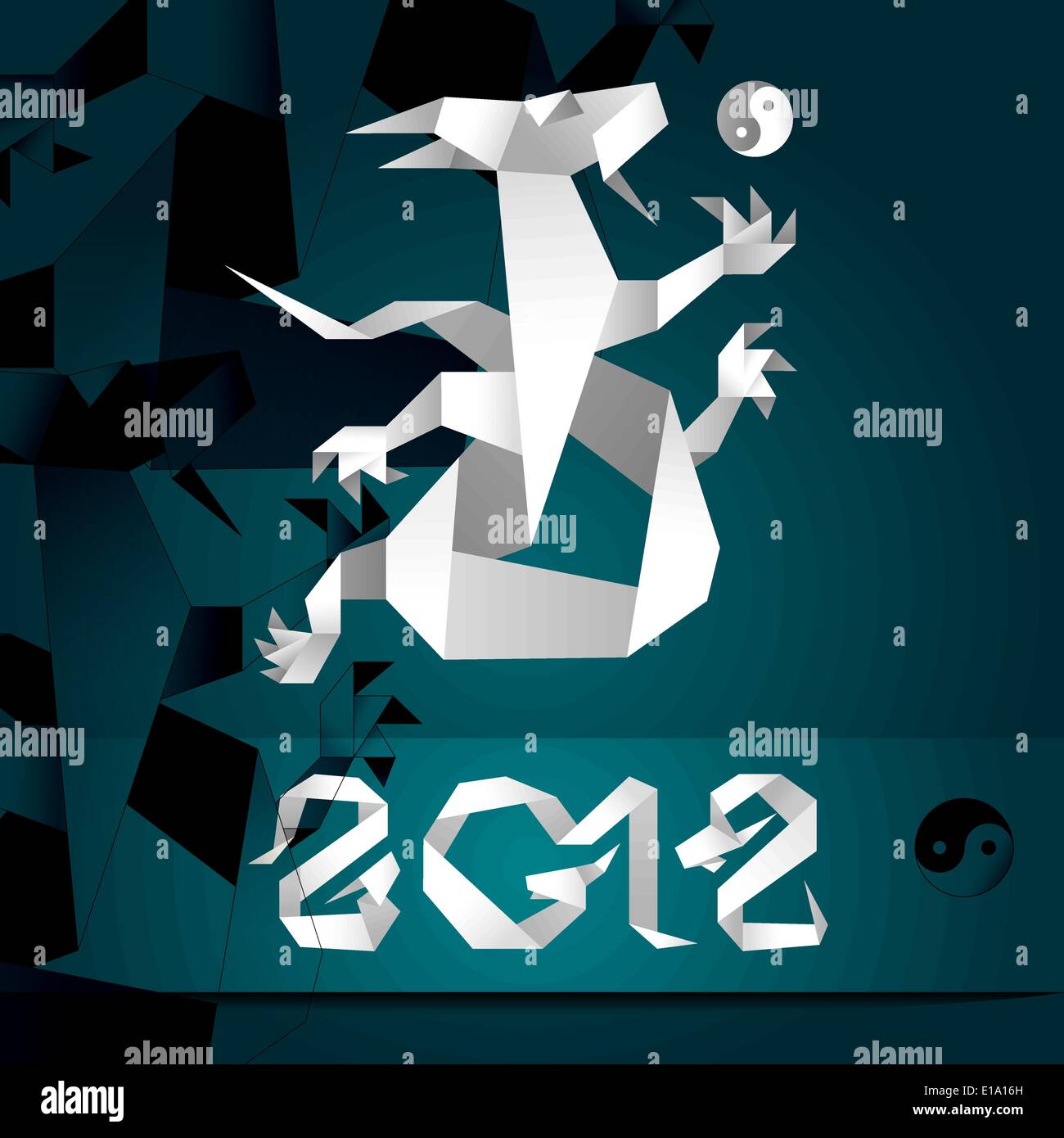 Origami Dragon, 2012 Year, dark emerald background, vector Stock Vector
