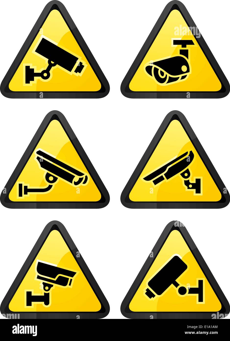 video surveillance symbol, triangular shape, set button Stock Vector