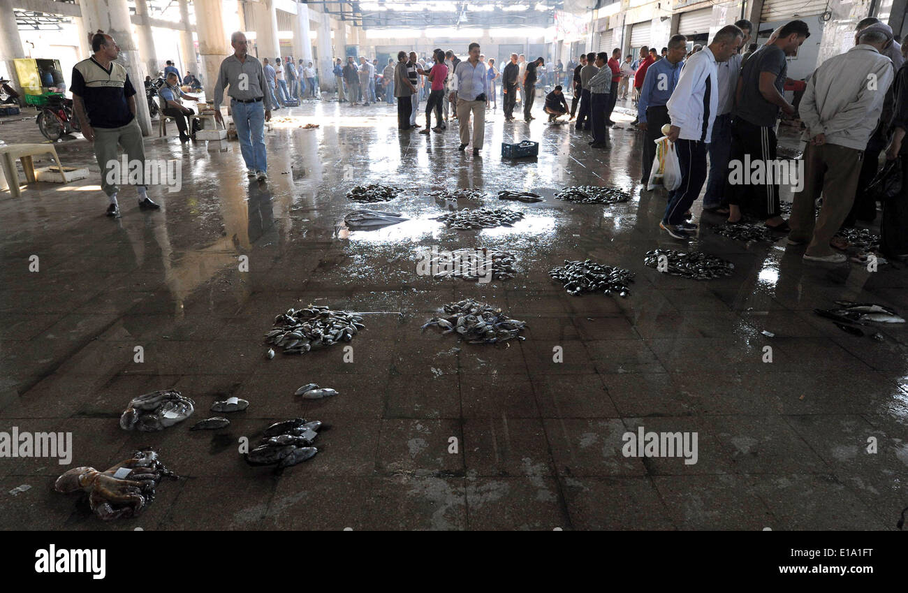 Lattakia, Syria. 26th May, 2014. Newly caught fish are seen at the central fish market in Lattakia, Syria, May 26, 2014. © Zhang Naijie/Xinhua/Alamy Live News Stock Photo