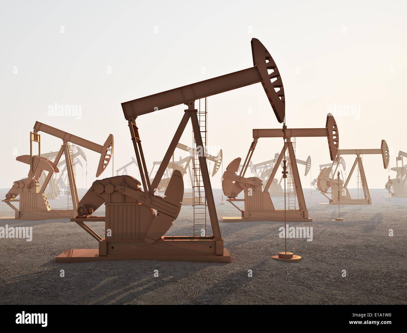An oil field with jack oil wells Stock Photo