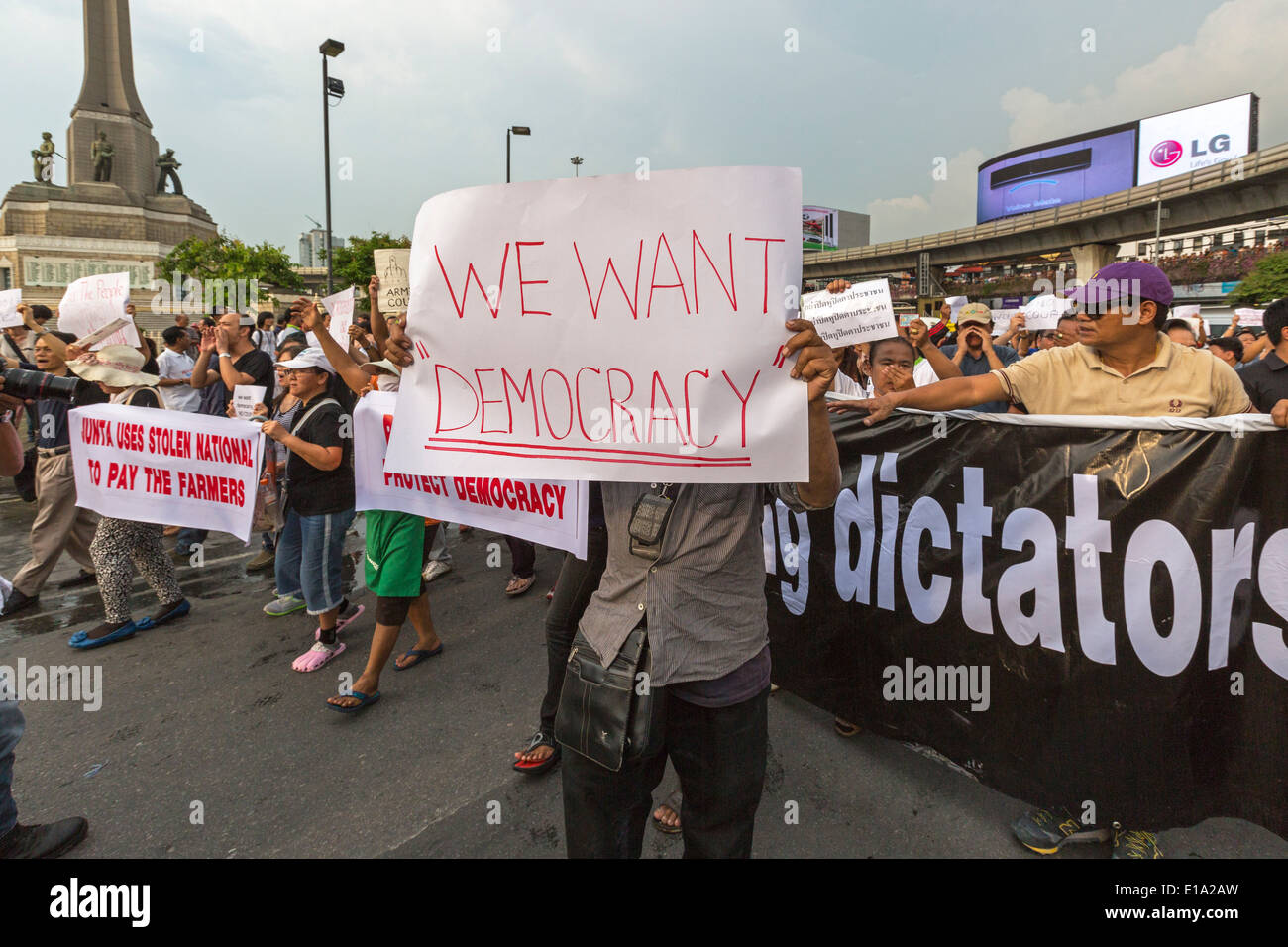 Anti coup demonstration, Bangkok, Thailand Stock Photo