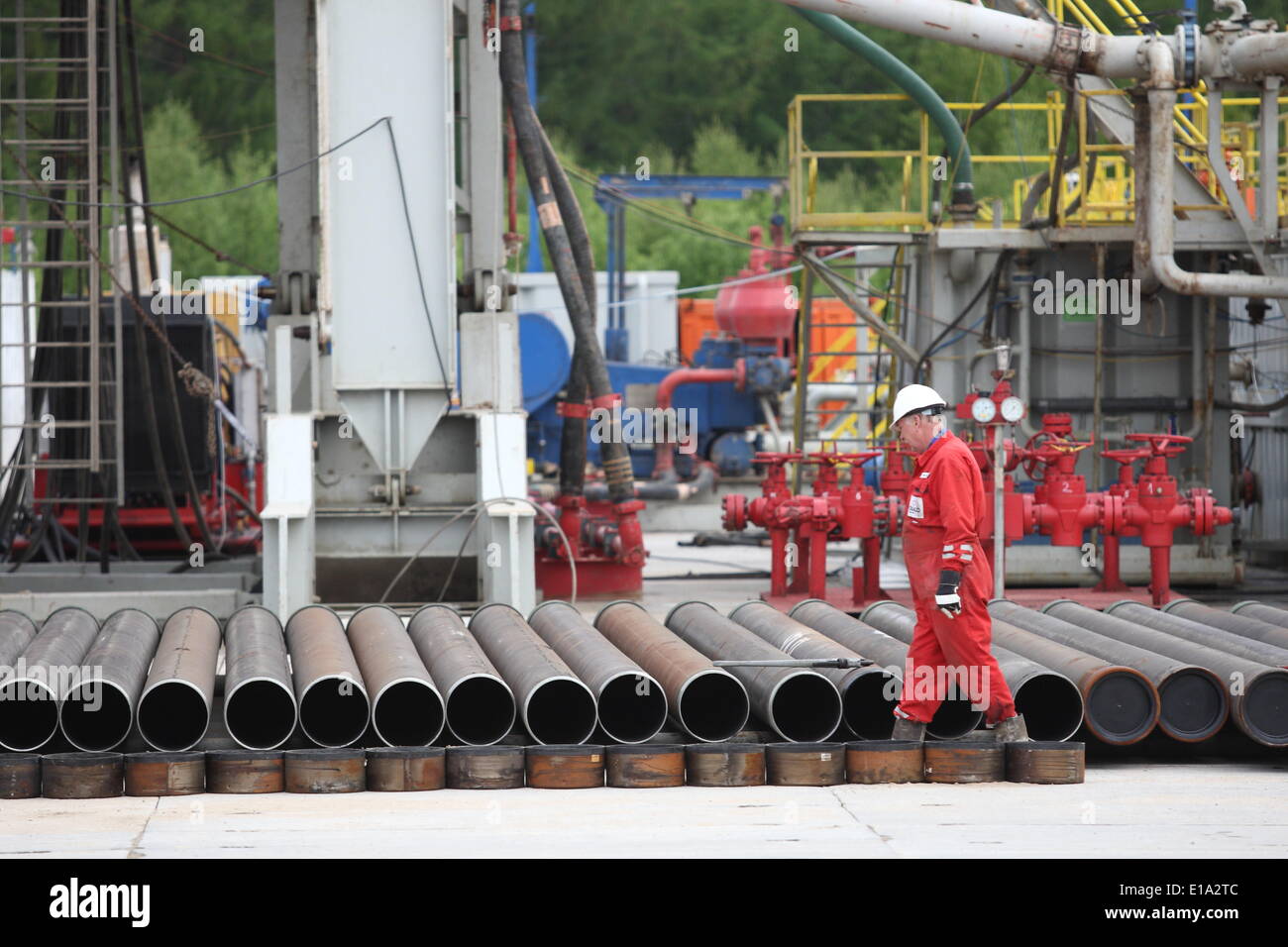 May 17, 2014 - Milowo, POLAND - Milowo, Poland 17th, May 2014 The PGNiG SA Company started new shale gas research in Milowo in northern Poland  (the Kartuzy concession). The drilling process will take 2 months and is planned to 3800-meters depth. (Credit Image: © Michal Fludra/NurPhoto/ZUMAPRESS.com) Stock Photo