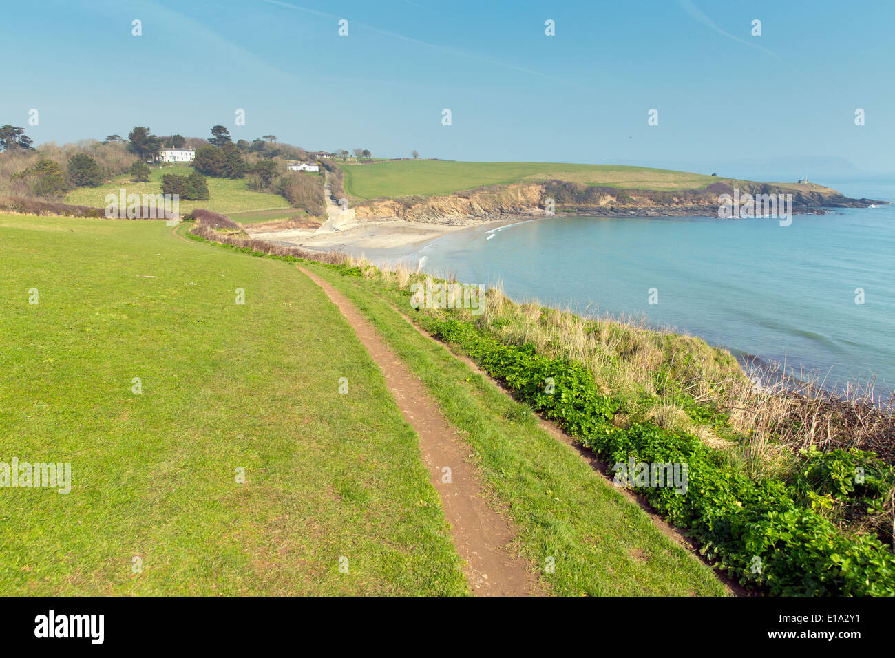 Porthcurnick beach Cornwall England UK north of Portscatho on the Roseland peninsula, home to the Hidden Hut beach cafe featured Stock Photo