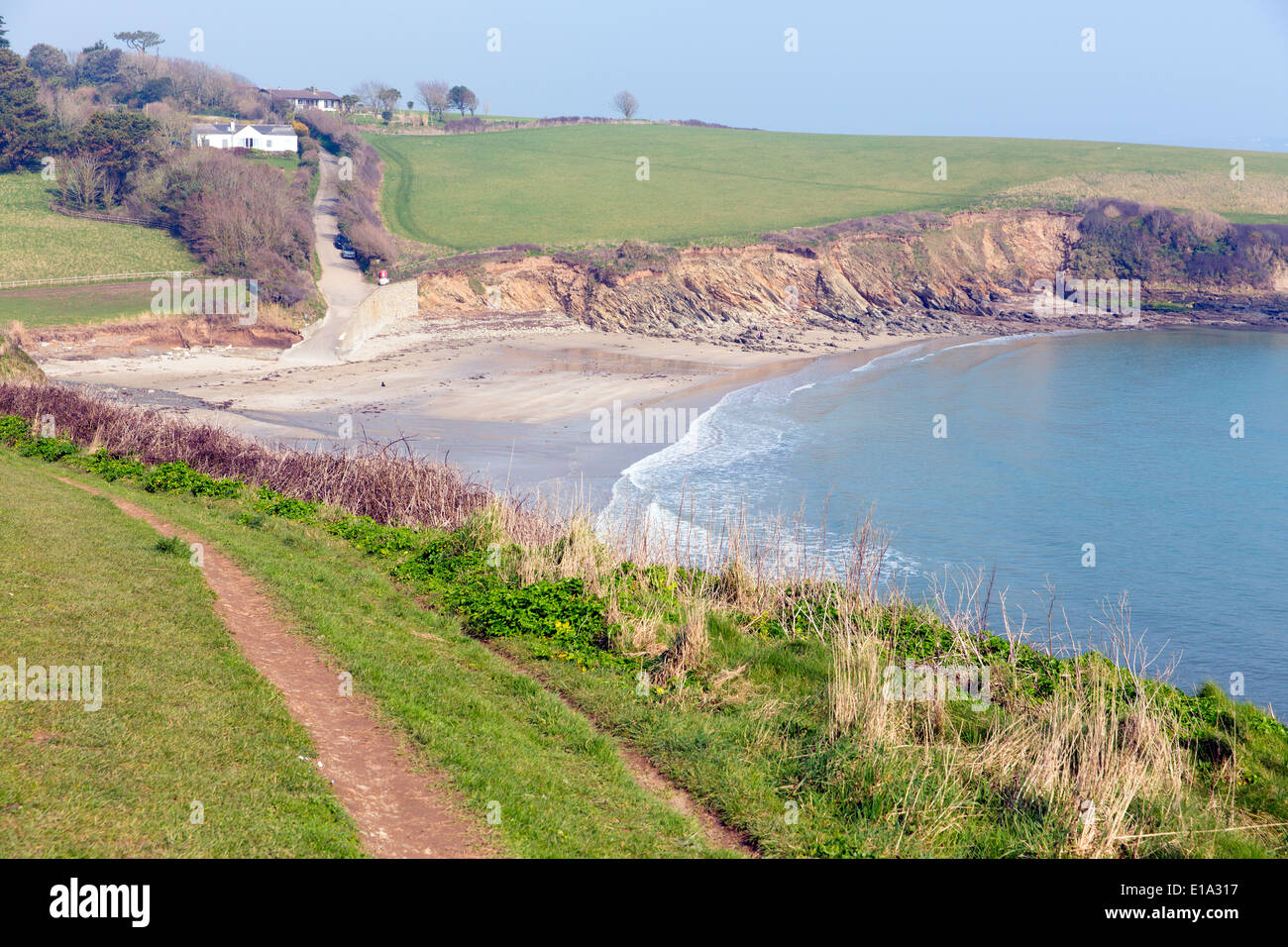Porthcurnick beach Cornwall England UK north of Portscatho on the Roseland peninsula, home to the Hidden Hut beach cafe featured Stock Photo