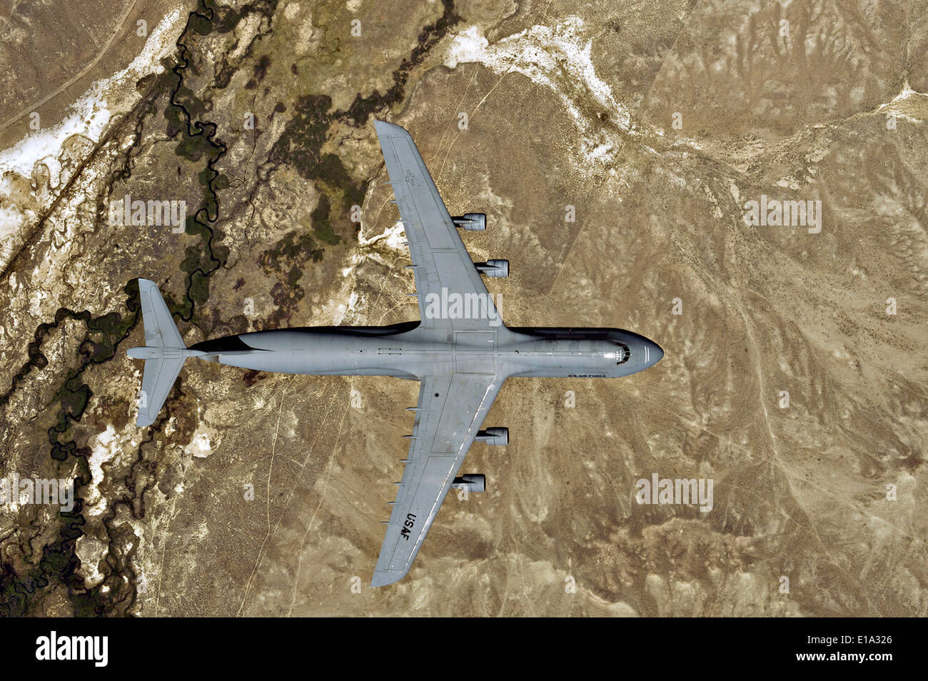 A US Air Force C-5 Galaxy transportation aircraft from the Utah Air National Guard during training operations June 11, 2012 over California Stock Photo