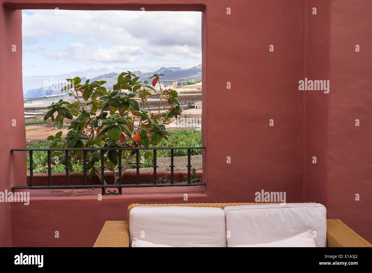 Cool seating area in the 5 star hotel Abama on Tenerife, Canary Islands, Spain. Stock Photo