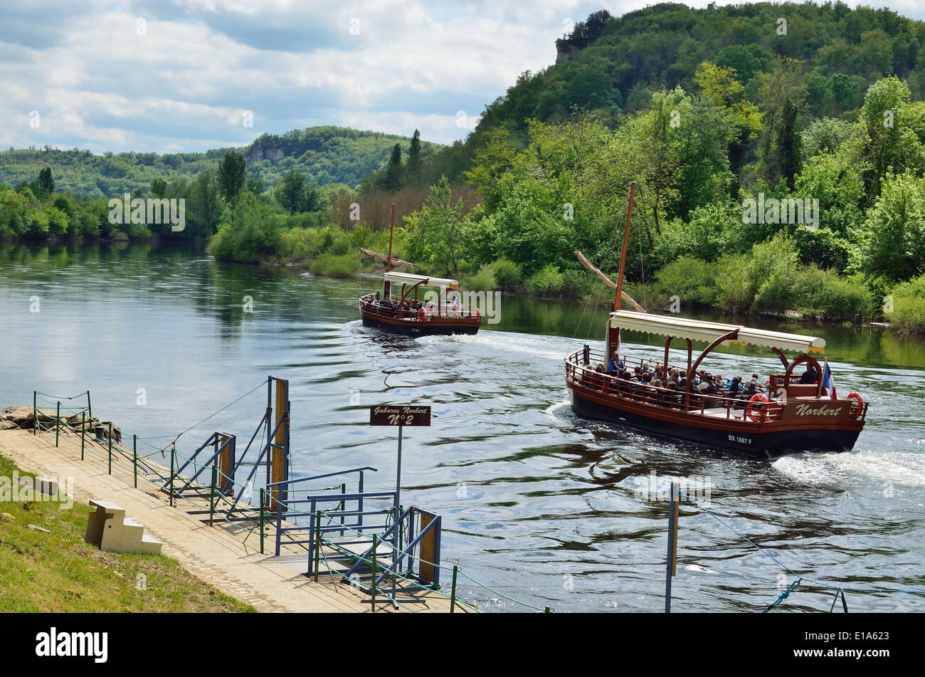 Pleasure boats on the river Dordogne Stock Photo