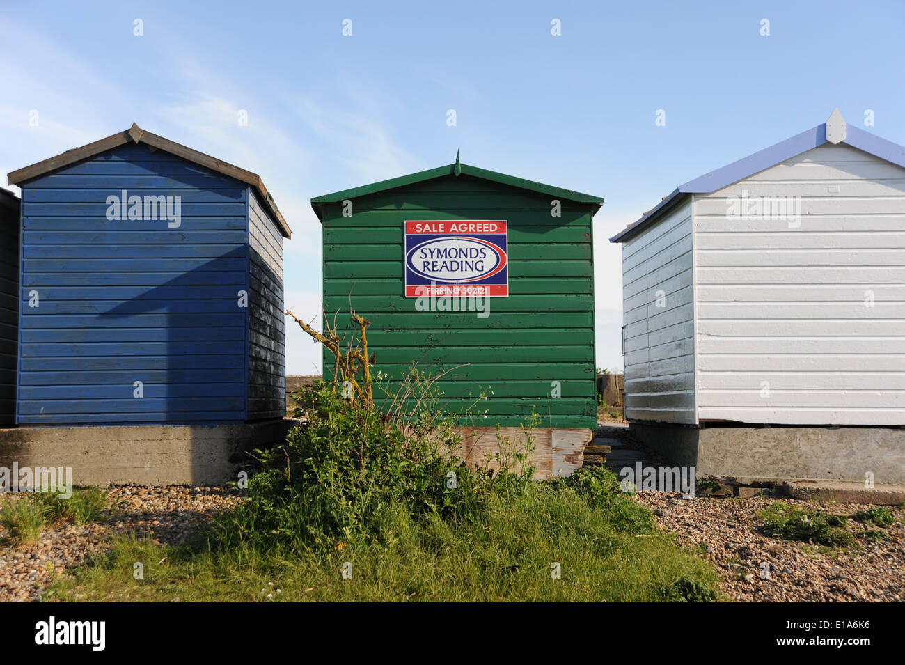 Beach hut on Ferring beach near Worthing Sussex which has recently had