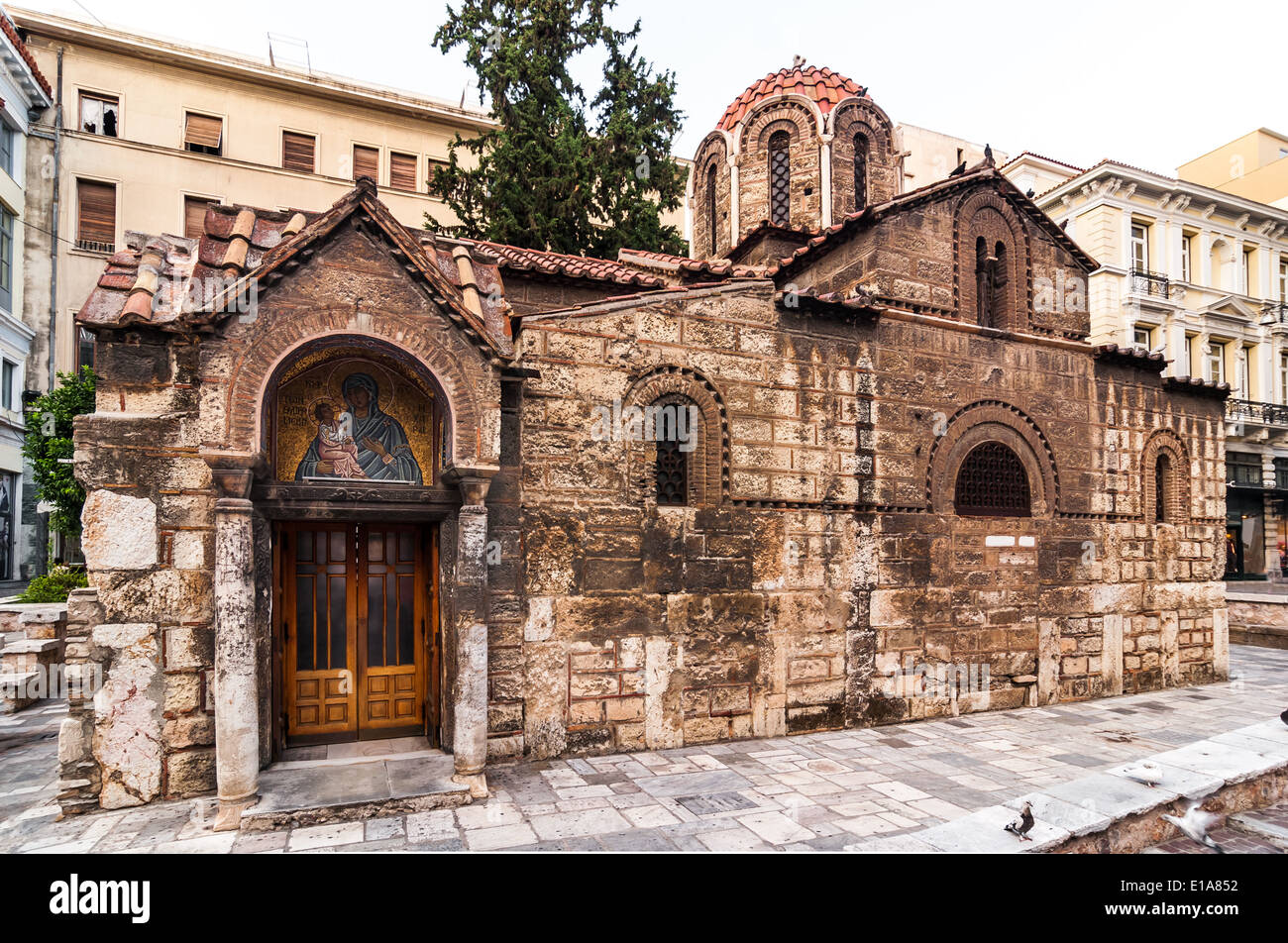 Athens, Greece. Church of Panaghia Kapnikarea is a Greek Orthodox church and one of the oldest churches in city Stock Photo