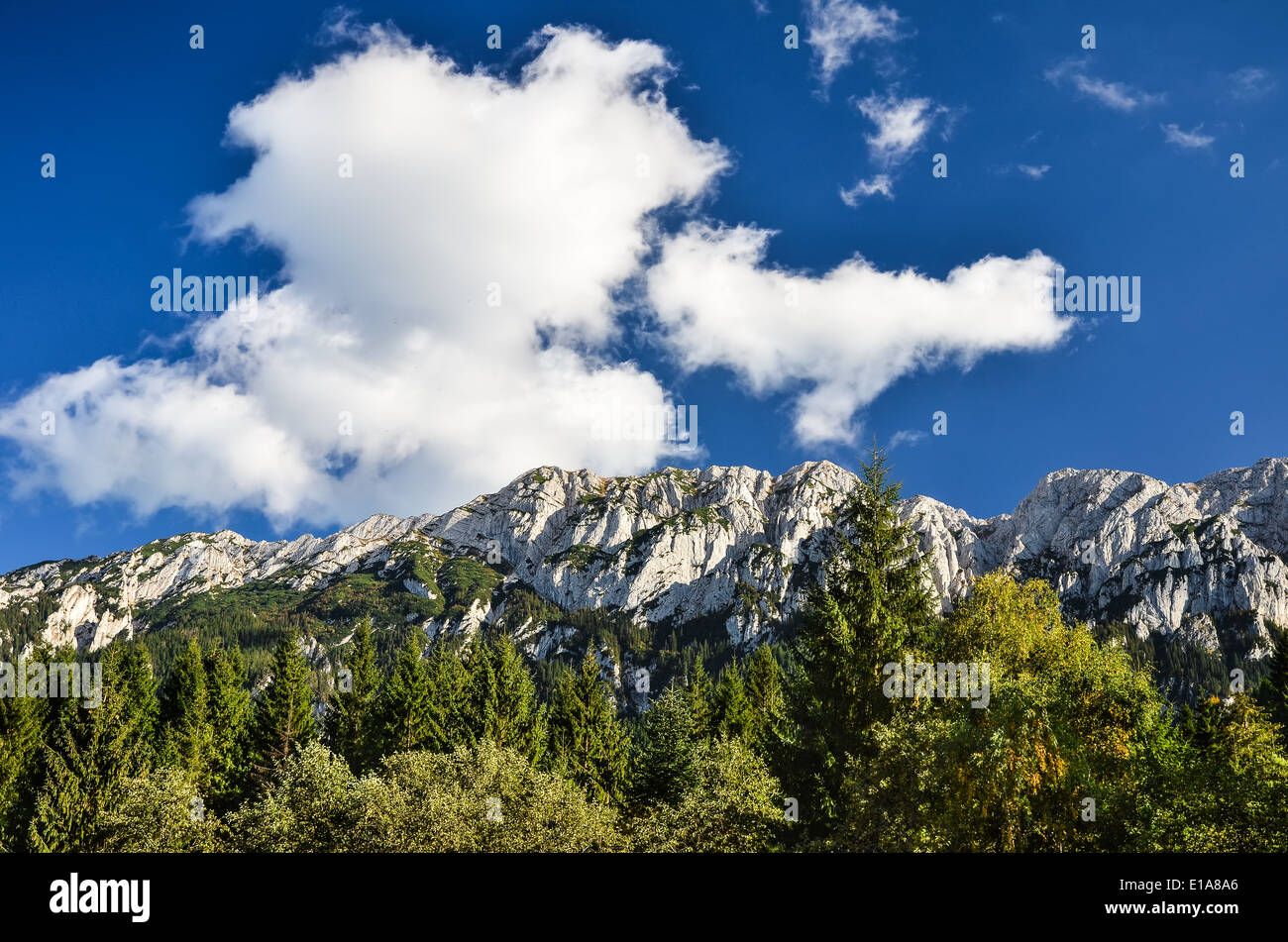 Outdoors landscape with Carpathian Mountains range in Romania, Piatra Craiului National Park. Stock Photo