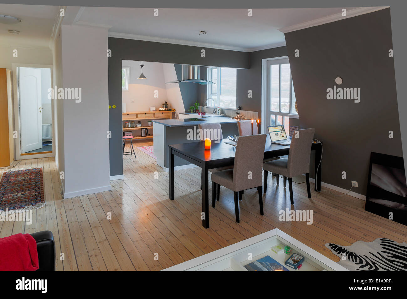 Modern apartment on the top floor of a house. Akureyri, Iceland Stock