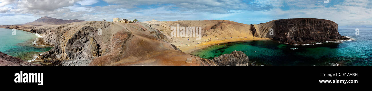 Panorama with the famous Papagayo Beach on the Lanzarote Island in the Canary Islands Archipelago. Stock Photo