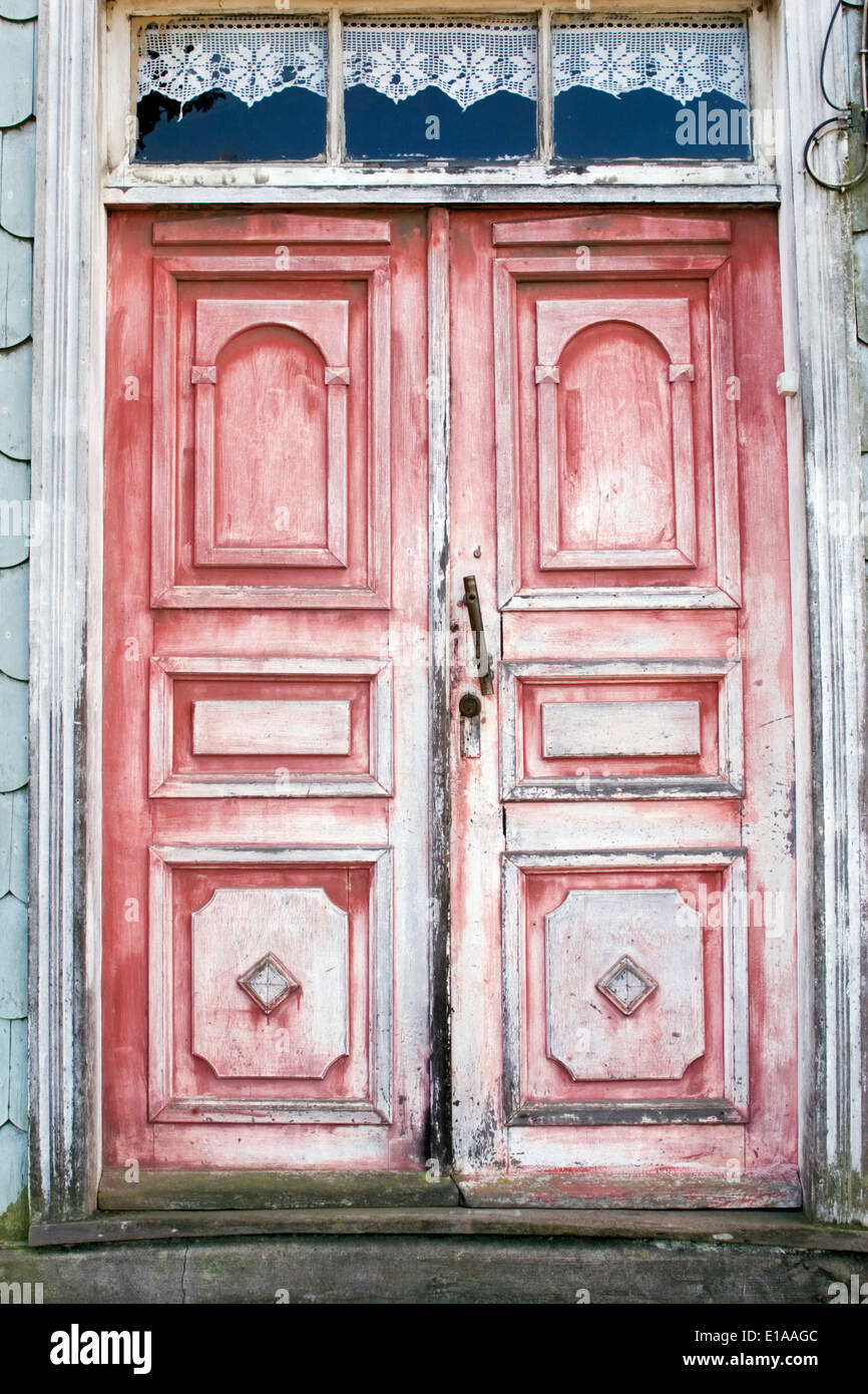 Double door, Puerto Varas, Lake District, Chile Stock Photo