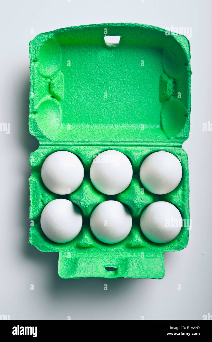 white chicken eggs in a carton Stock Photo