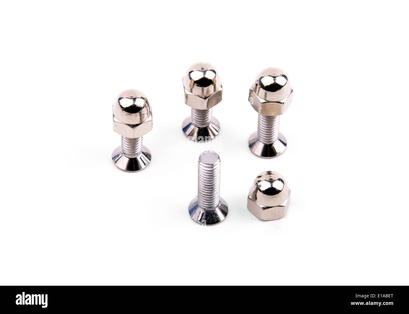 Chrome bolts with spherical nut on white background Stock Photo Alamy