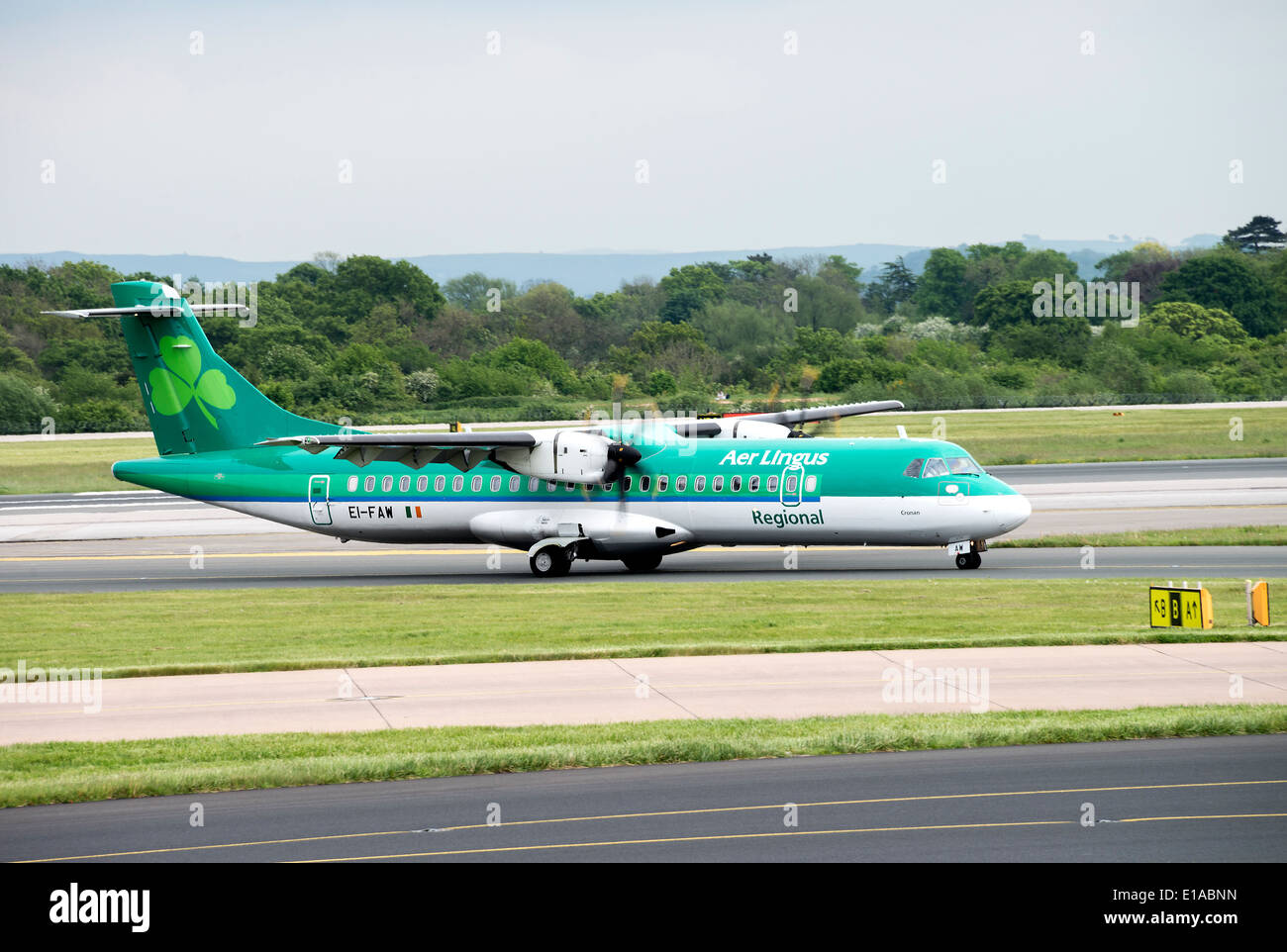 Aer Arann Operating in Aer Lingus Regional Airlines Colours ATR 72-600 Airliner EI-FAW Taxiing at Manchester Airport England UK Stock Photo