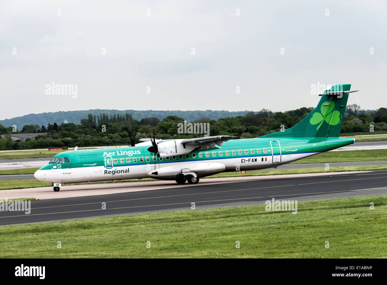 Aer Arann Operating in Aer Lingus Regional Airlines Colours ATR 72-600 Airliner EI-FAW Taxiing at Manchester Airport England UK Stock Photo