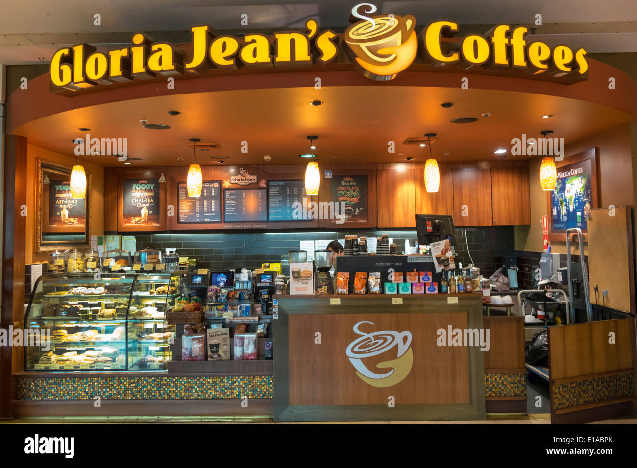 Sydney Australia,Kingsford-Smith Airport,SYD,terminal,interior inside,Gloria Jean's Coffees,cafe,counter,AU140312060 Stock Photo