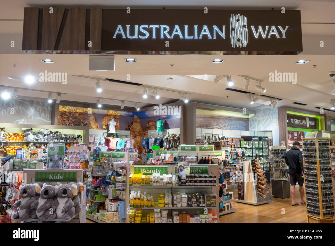 Sydney Australia,Kingsford-Smith Airport,SYD,terminal,front,entrance,display sale brands,sale,shopping shopper shoppers shop shops market markets mark Stock Photo