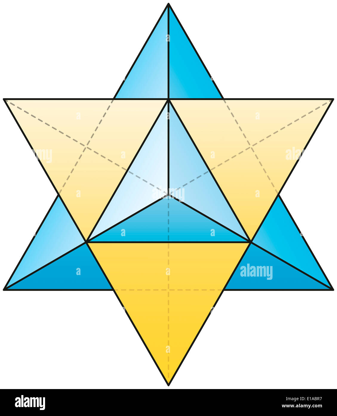 Merkabah - Star Tetrahedron - A stellated octahedron, or stella octangula, can be seen as a 3D extension of the Star of David. Stock Photo