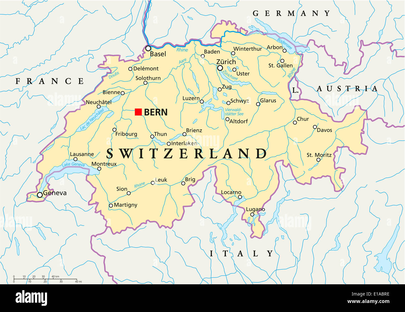 Switzerland Political Map Stock Photo Alamy