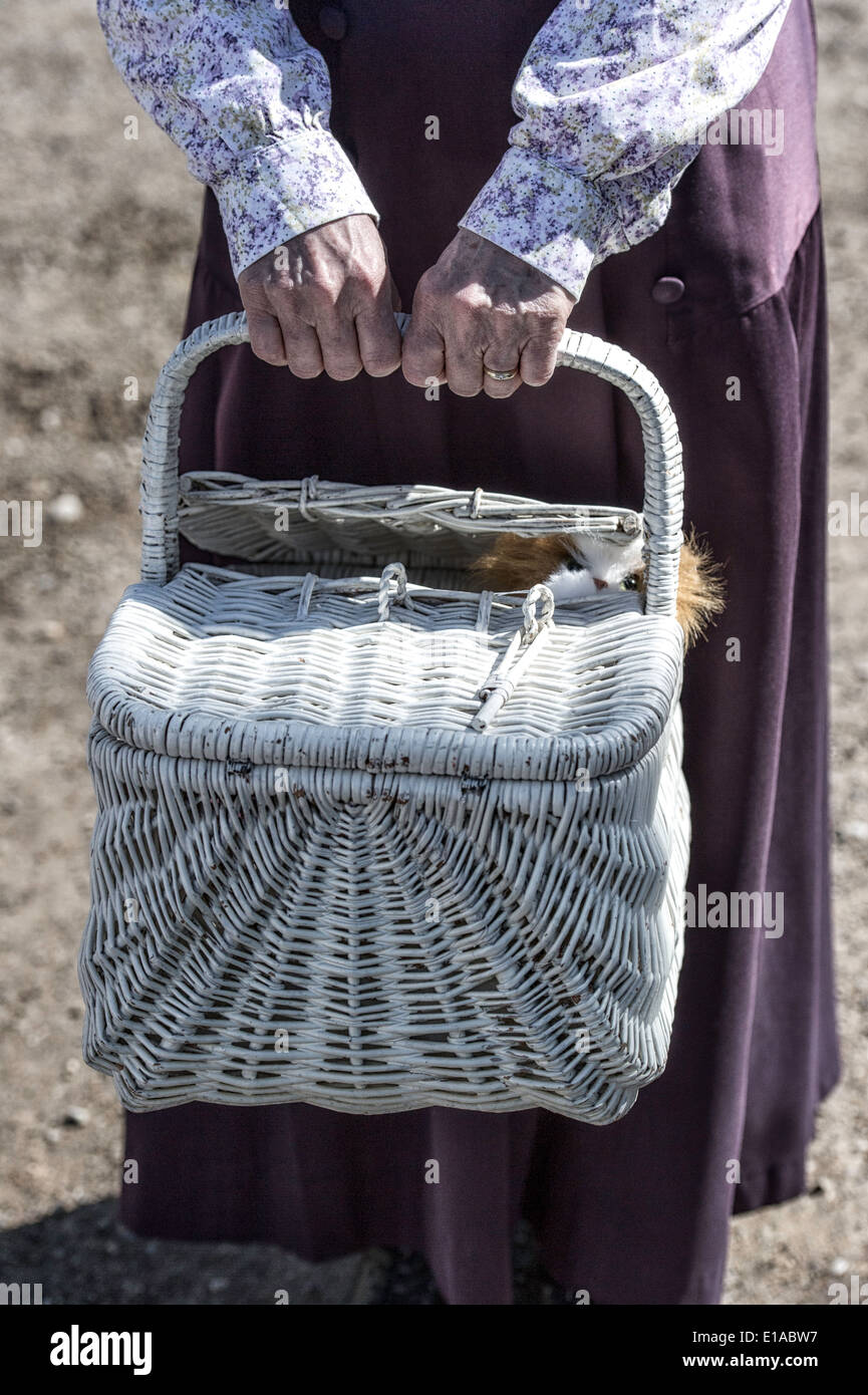 Woman holding wicker basket hi-res stock photography and images - Alamy