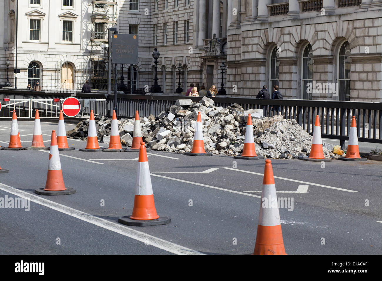 Traffic Cones and road closed sign in London England Stock Photo