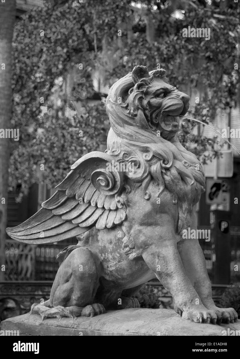 A statue of a winged lion. Stock Photo