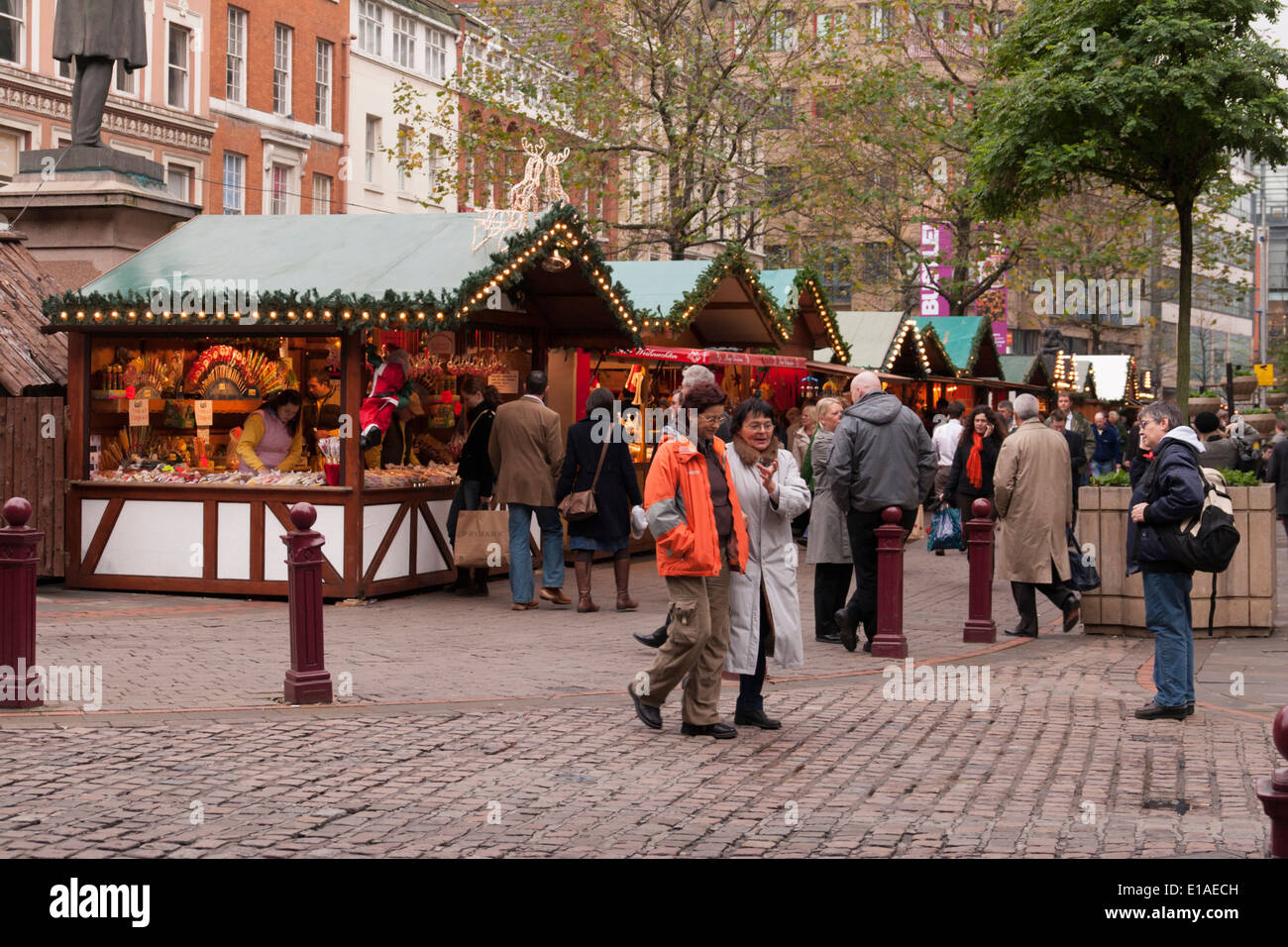Stalls at the Christmas markets in Manchester's St Anne's square Stock Photo