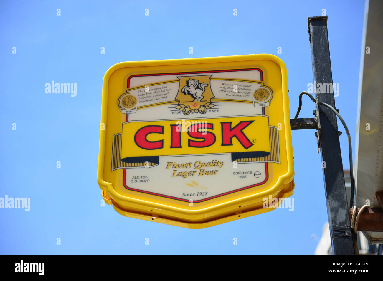 Cisk Beer advertising sign, Qawra (Il-Qawra), Saint Paul's Bay (San Pawl il-Baħar), Northern District, Republic of Malta Stock Photo