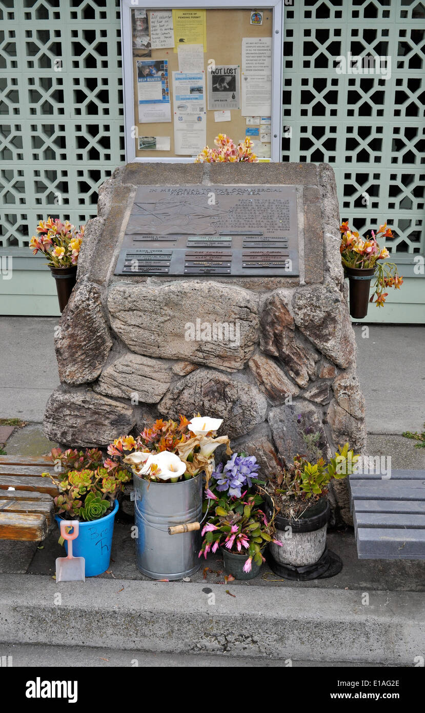 Memorial to the Commercial Fishermen Lost at Sea by Bud Smith, Pillar Point Harbor California Stock Photo