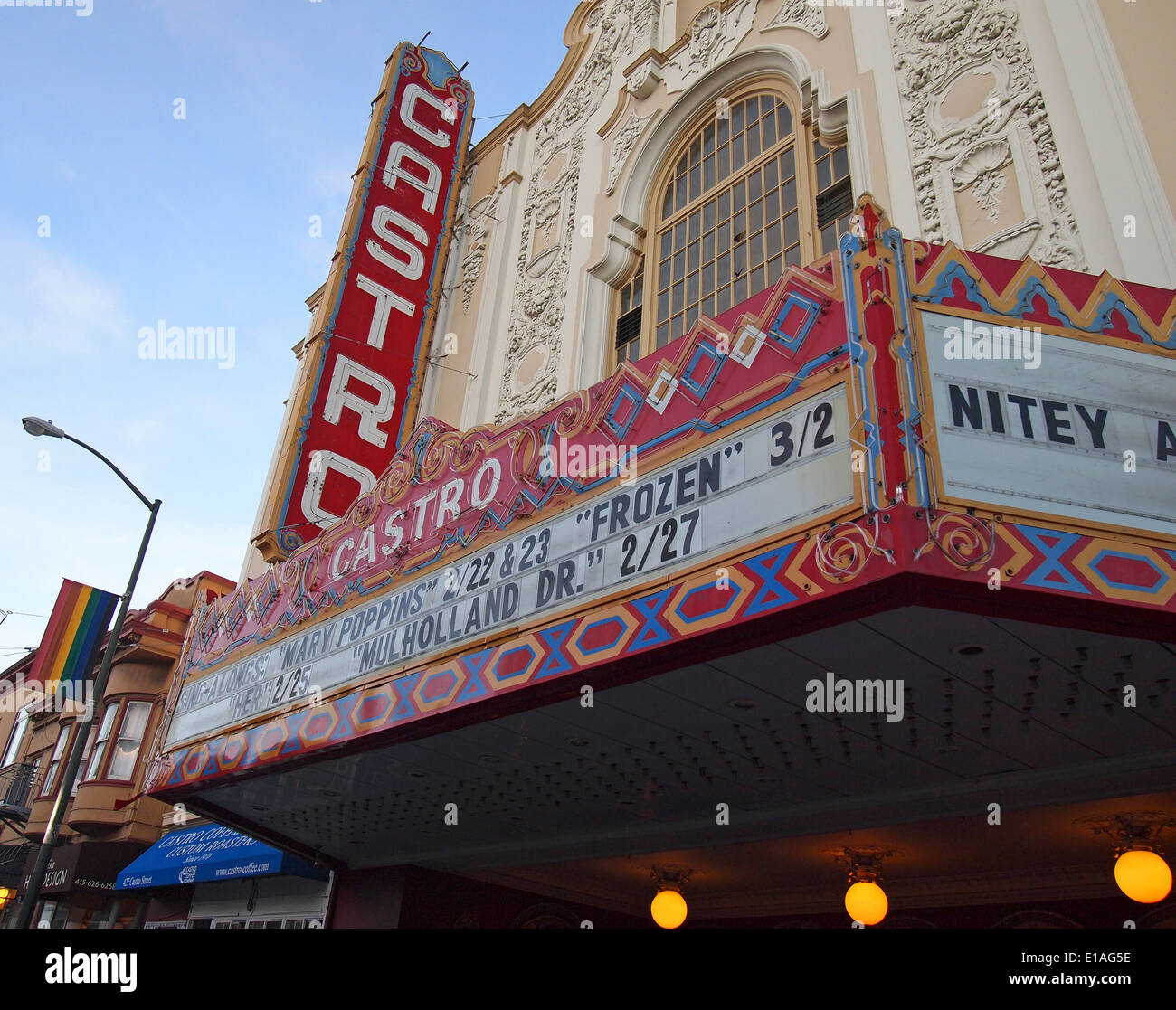 Castro Theater & Gay Pride rainbow banner by Gilbert Baker San Francisco Stock Photo