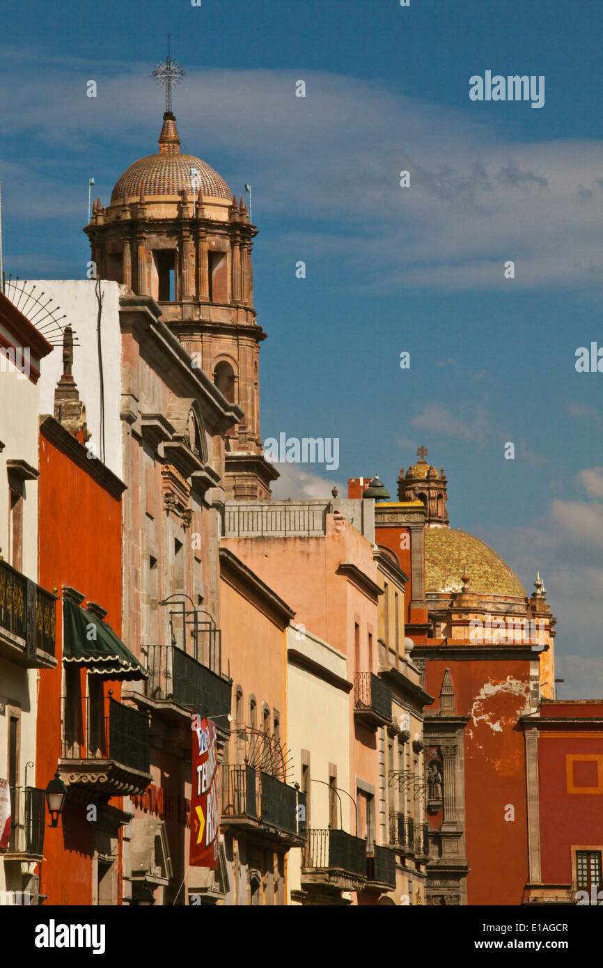 Traditional COLONIAL BUILDINGS in the historical center of the city of QUERETARO - MEXICO Stock Photo