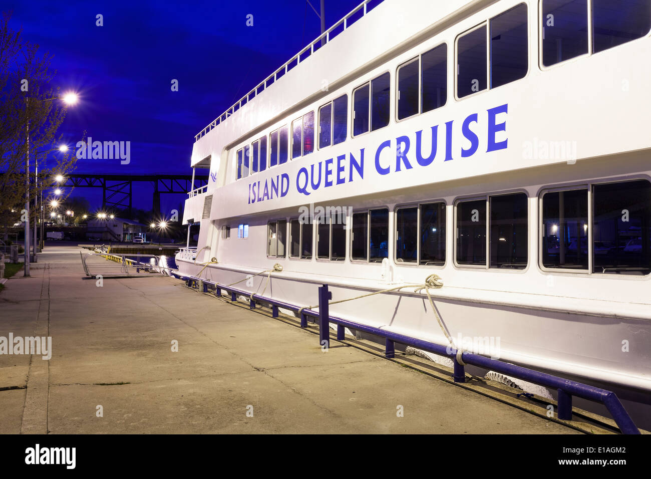 'Island Queen V' cruise boat in the Parry Sound harbour at dusk. Parry Sound, Ontario, Canada. Stock Photo