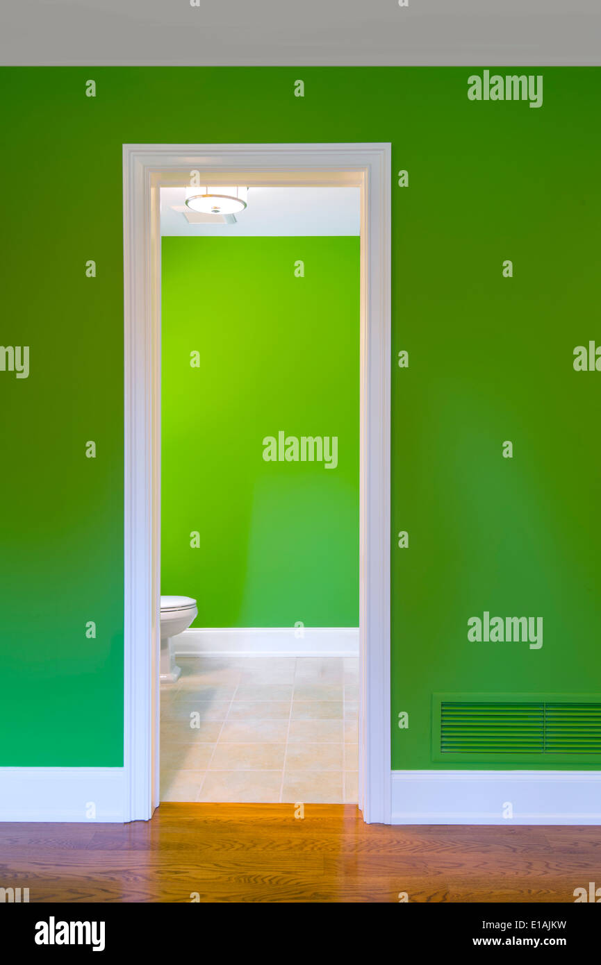 Green Wall & Bathroom Stock Photo Alamy