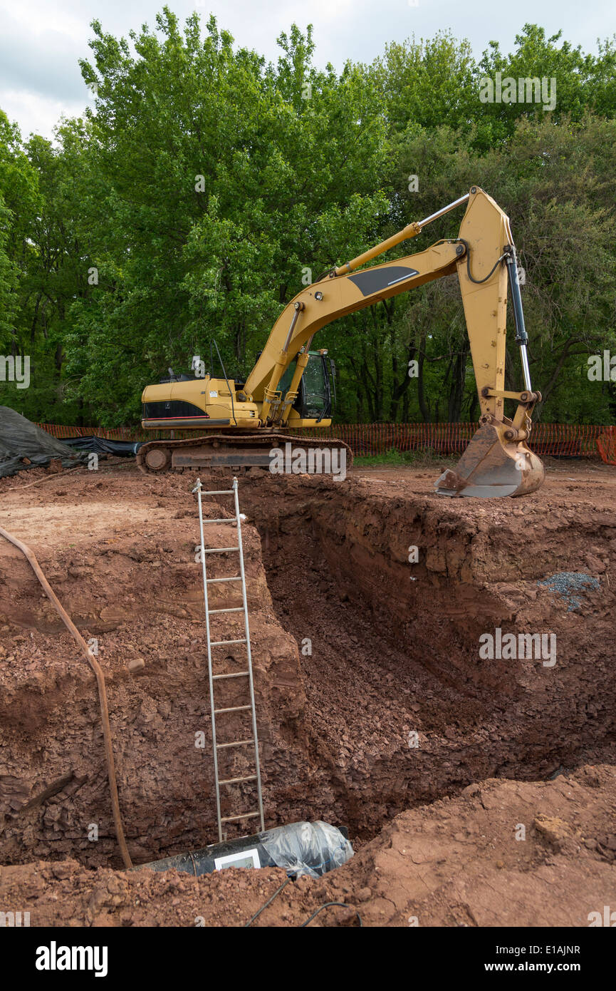 Trench At Construction Site Stock Photo