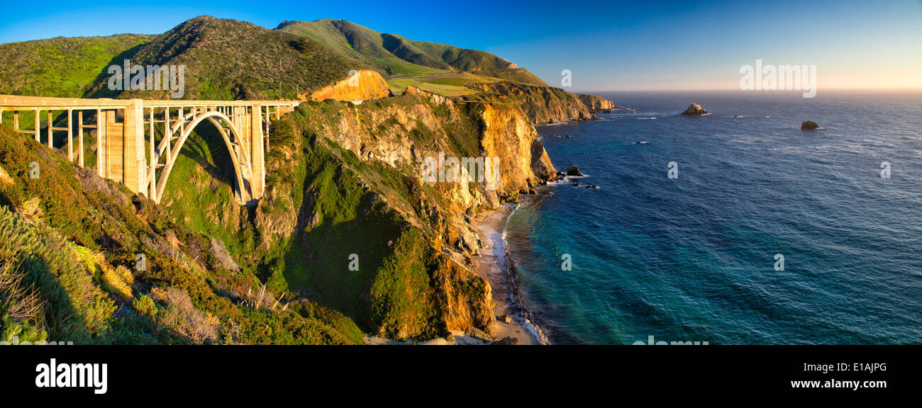 Panoramic View of the Big Sur Coast at the Bixby Creek Bridge, Monterey County, California, USA. Stock Photo