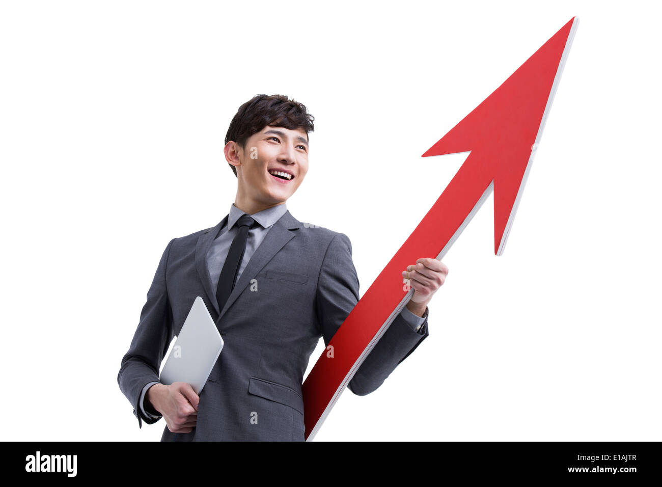 Fashionable businessman with red arrow sign Stock Photo - Alamy